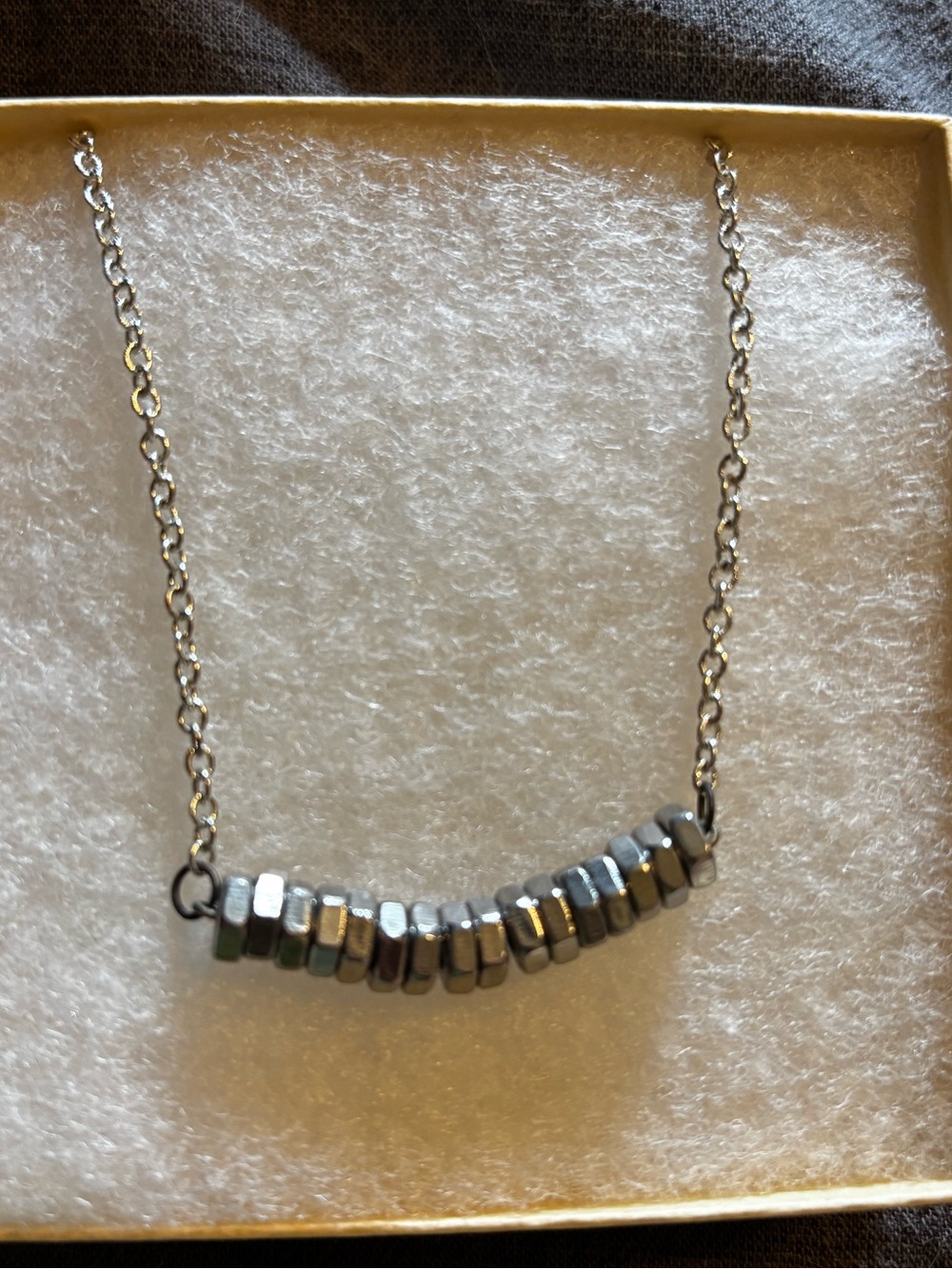 Silver Hex Nut Bead Bar Necklace Minimalist Industrial Layering Chain Dainty